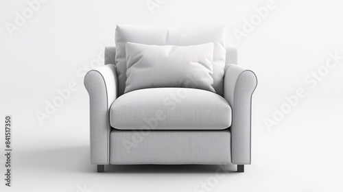 Modern white armchair with cushions in minimalistic setting, perfect for comfort and contemporary home decor - isolated on white background.