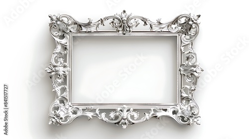 A silver picture frame with intricate design isolated on white background