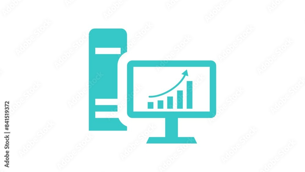 Computer monitor screen business graph bar animation cyan color on white background Computer monitor screen business graph bar animation cyan color on white background