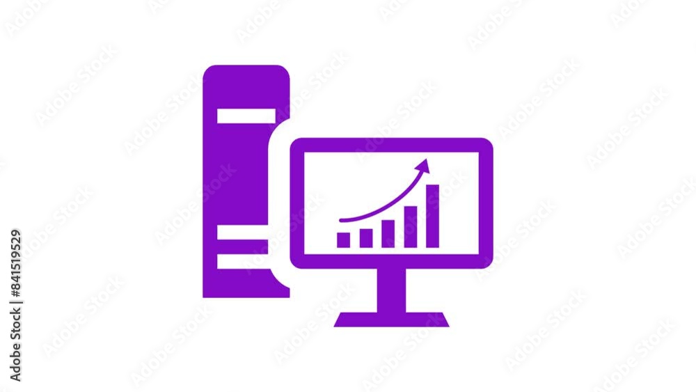 Computer monitor screen business graph bar animation purple color on white background Computer monitor screen business graph bar animation purple color on white background