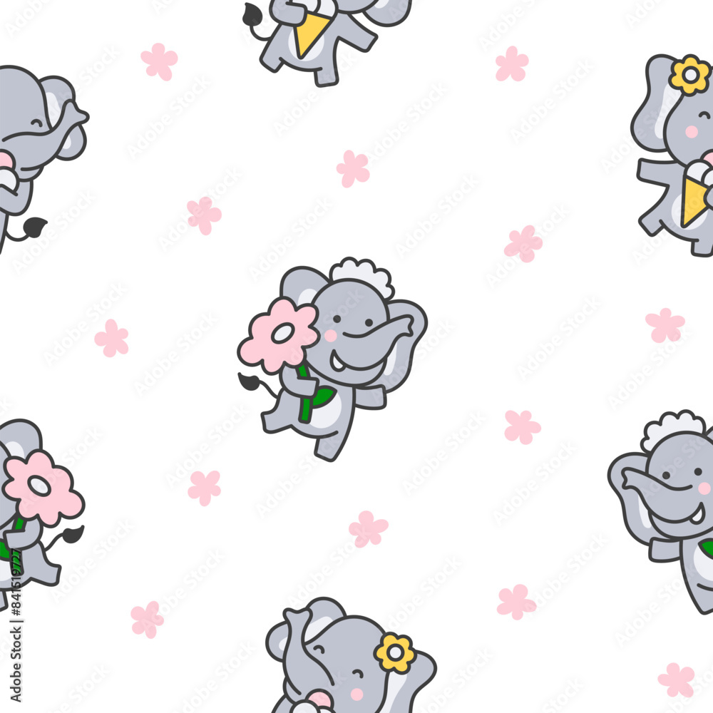 custom made wallpaper toronto digitalCute cartoon baby elephant characters. Seamless pattern. Adorable little indian animal. Hand drawn style. Vector drawing. Design ornaments.