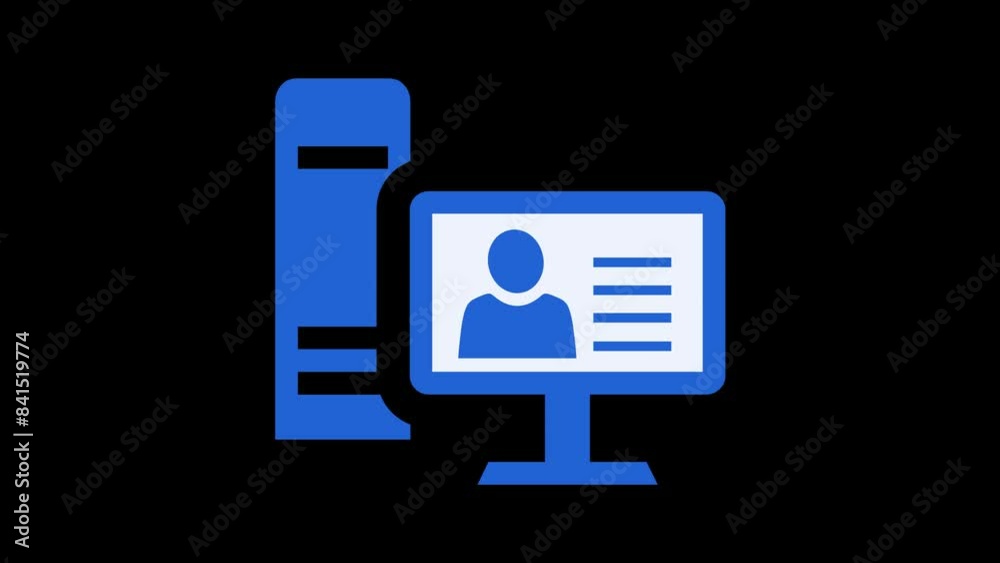 Computer monitor screen people profile list animation blue color on black background Computer monitor screen people profile list animation blue color on black background