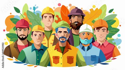 Group of workman in watercolor style