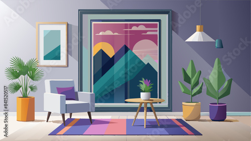 Mock up poster frame in modern interior background, interior space, living room, Contemporary style, 3D render, 3D illustration