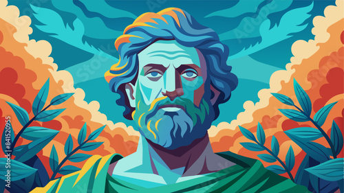 Illustration of the sculpture of Aristotle. The Greek philosopher. Aristotle is a central figure in the history of Ancient Greek philosophy