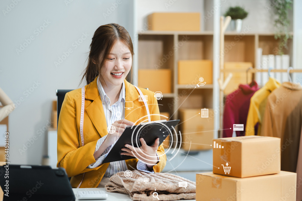 Online shopping concept, women shopping online is a form of electronic commerce from a seller over internet. Online shopping concept, women shopping online is a form of electronic commerce from a seller over internet.