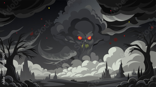 Gray grunge smoke texture, dark sky, black night cloud, horror theme background