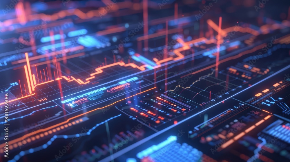 Fototapeta premium Futuristic digital graph interface with holographic elements, highlighting financial growth