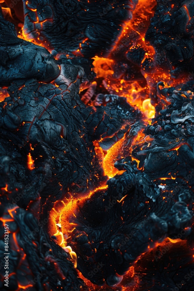 Close-up view of a rocky surface covered in thick, flowing lava Close-up view of a rocky surface covered in thick, flowing lava