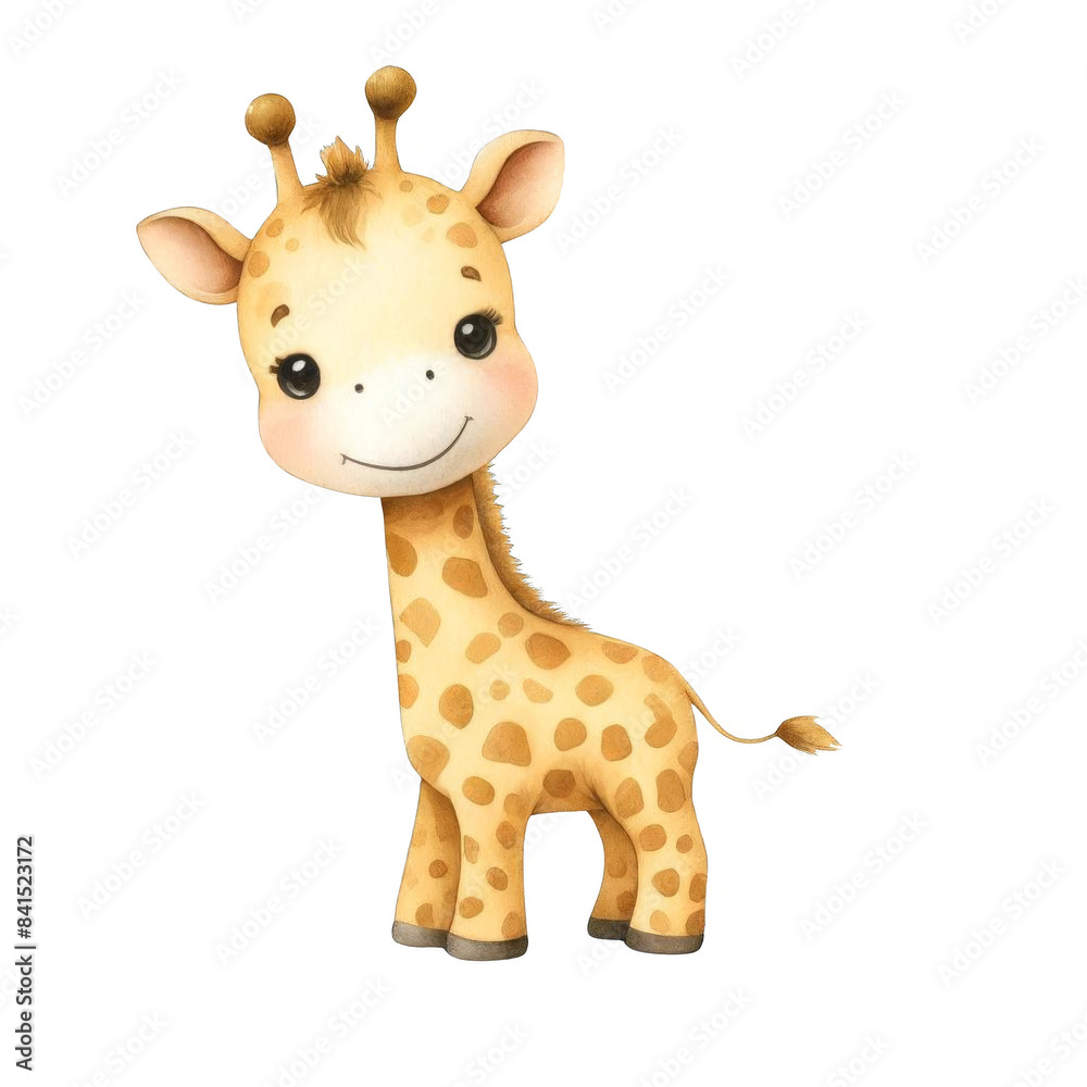 Cute cartoon baby giraffe with big eyes and spots, isolated on white background. Perfect for children's designs and illustrations. Cute cartoon baby giraffe with big eyes and spots, isolated on white background. Perfect for children's designs and illustrations.