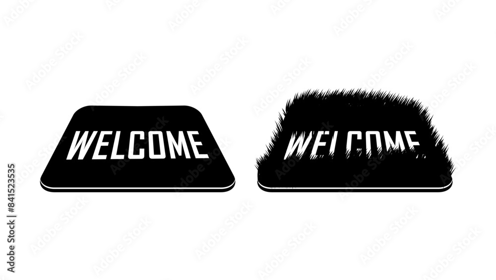 Mat with welcome, black isolated silhouette Mat with welcome, black isolated silhouette