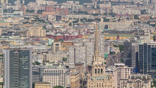 Panoramic aerial view of the buildings from the rooftop of Moscow International Business Center skyscraper timelapse, Russia photo