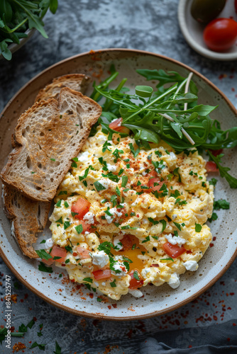 Scrambled Eggs with Peppers and Feta Cheese