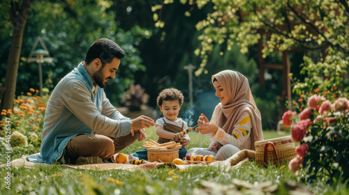 Group of happy friends and family eating and cooking at a garden barbecue - Concept of happiness with young people at home enjoying food together