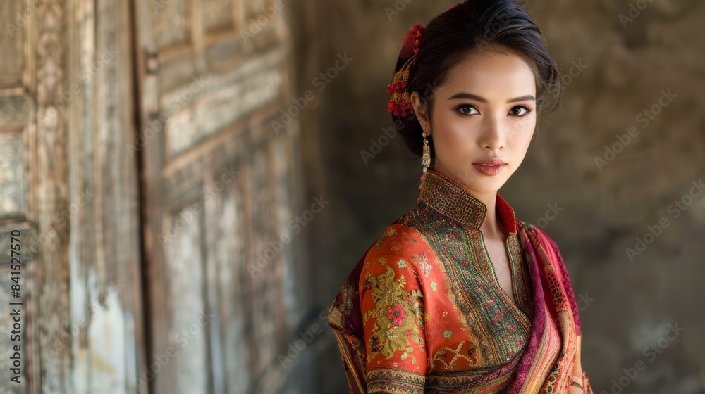 Beautiful Burmese woman in a traditional dress portrait. Beautiful Burmese woman in a traditional dress portrait.