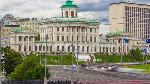 Old building of State Russian library, historical building famous as Pashkov House timelapse, Moscow, Russia