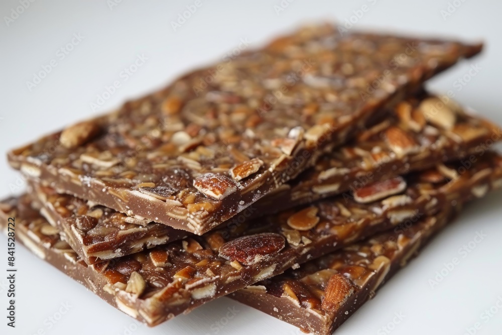 Chocolate almond brittle with a crunchy texture, perfect for a sweet and nutty dessert treat Chocolate almond brittle with a crunchy texture, perfect for a sweet and nutty dessert treat
