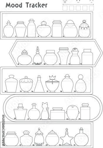 Monthly mood tracker template [Bottles - 5 Levels Ver.] | Monthly tracker | Bullet journal.