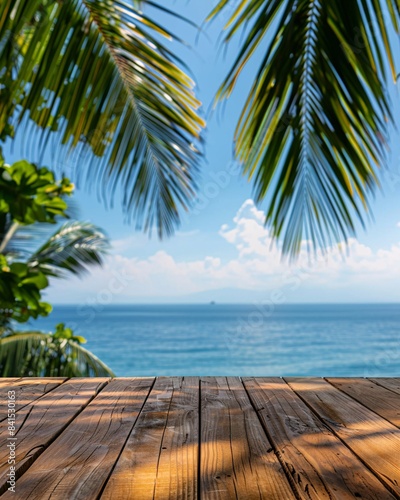 empty wooden table on tropical beach