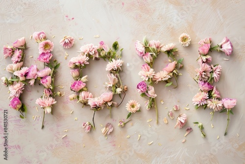 Colorful Dried Flower Petals Arranged in  Hope  Text on Neutral Background