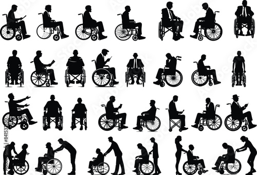 Various men silhouette in a wheelchair in vector format
