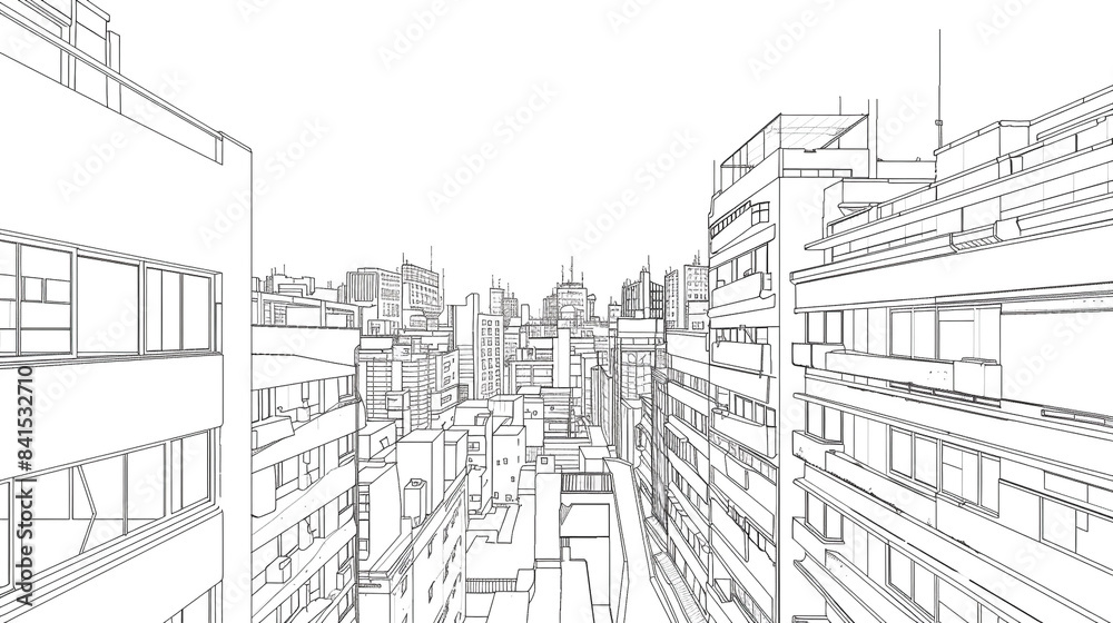 black and White Cityscape Illustration, Minimalist Skyscraper Art black and White Cityscape Illustration, Minimalist Skyscraper Art