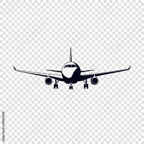 Front View of Airplane Silhouette with Transparent Background