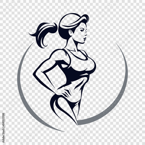 Fit and Confident Woman Illustration in Athletic Pose with Transparent Background
