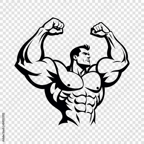 Muscular Bodybuilder Flexing Illustration with Determined Expression