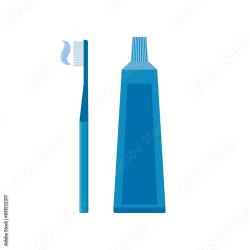 Dental brush with tooth paste flat design vector illustration isolated on white background. toothbrushes and toothpaste for promoting dental care products, or illustrating oral hygiene practices