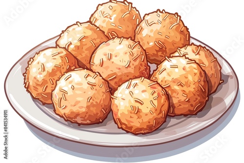 A View of 32-bit Coconut Macaroons, in a vector cartoon style, isolated white background photo