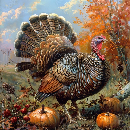Turkey in a Field of Pumpkins