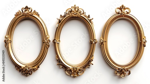 The image features three oval gold frames with decorative element isolated on white background