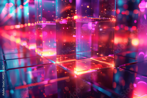 Abstract neon gridscape with intricate geometric designs and dynamic lighting 