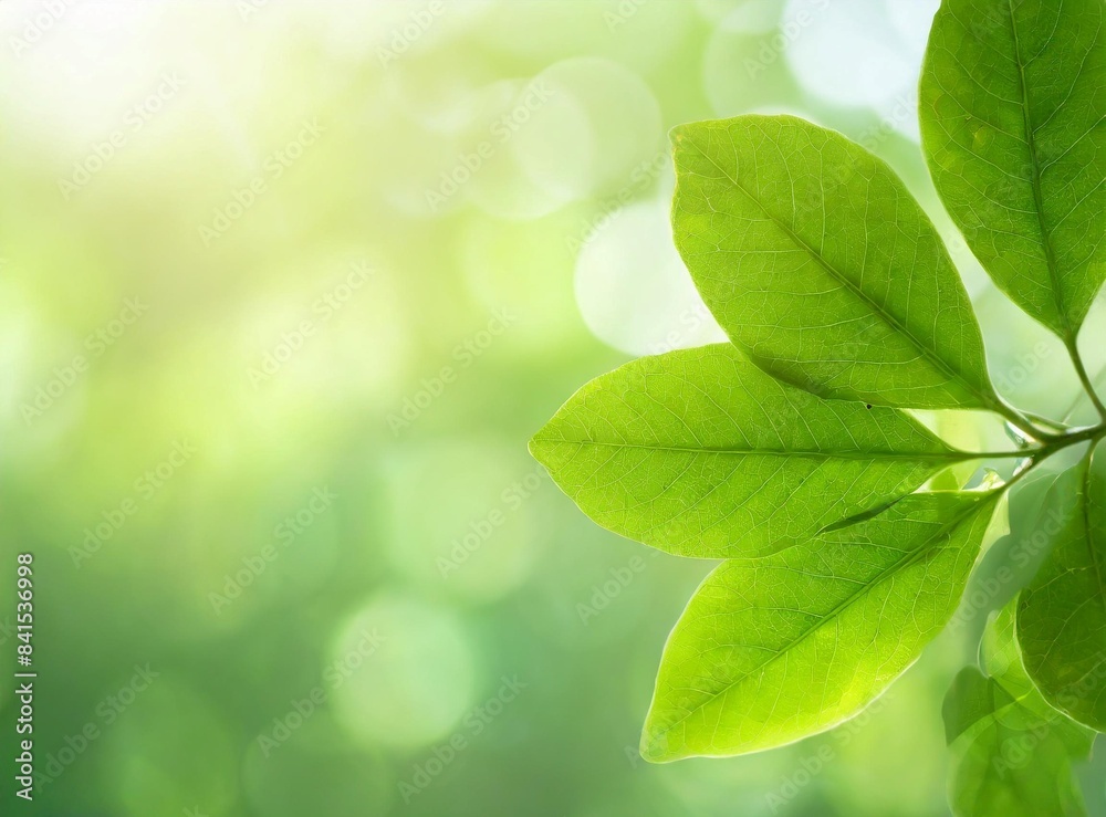Close up of nature view green leaf aligned to the left, copy space on the right, on blurred background Close up of nature view green leaf aligned to the left, copy space on the right, on blurred background
