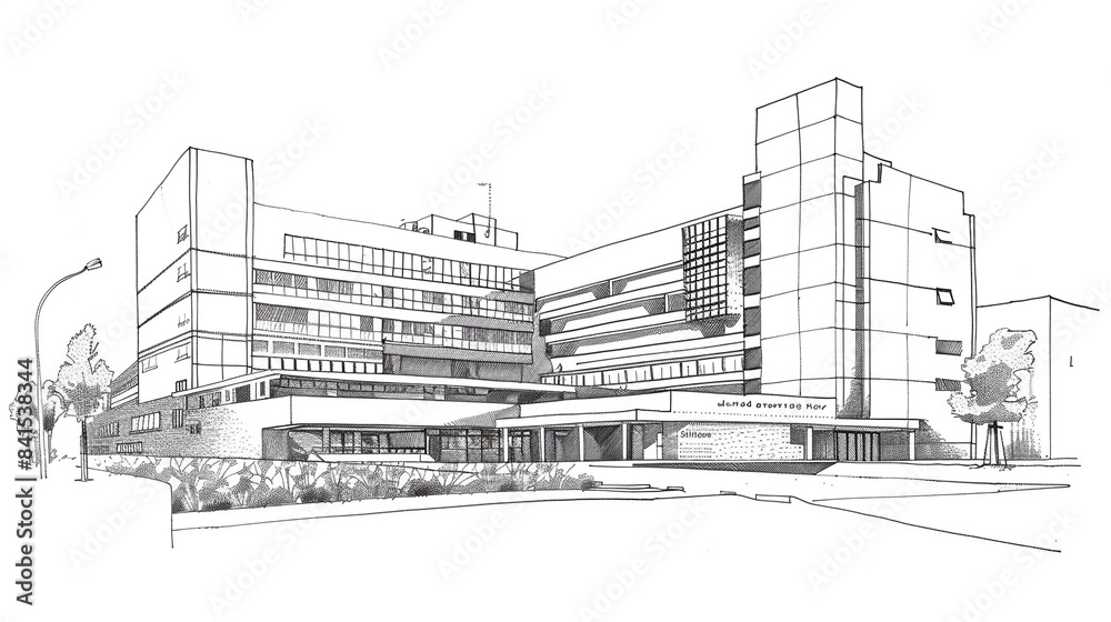 Obraz premium Minimalist Line Art of City Skyscrapers, Black and White Cityscape