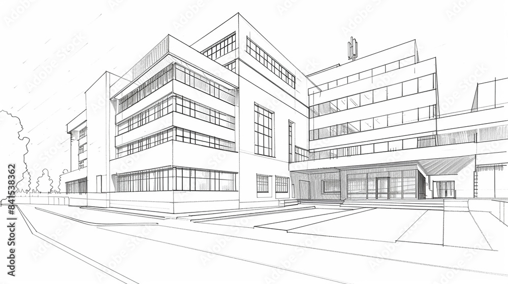 Minimalist Line Art Illustration of a Brutalist Geometric Building - Contemporary Architecture Design Minimalist Line Art Illustration of a Brutalist Geometric Building - Contemporary Architecture Design