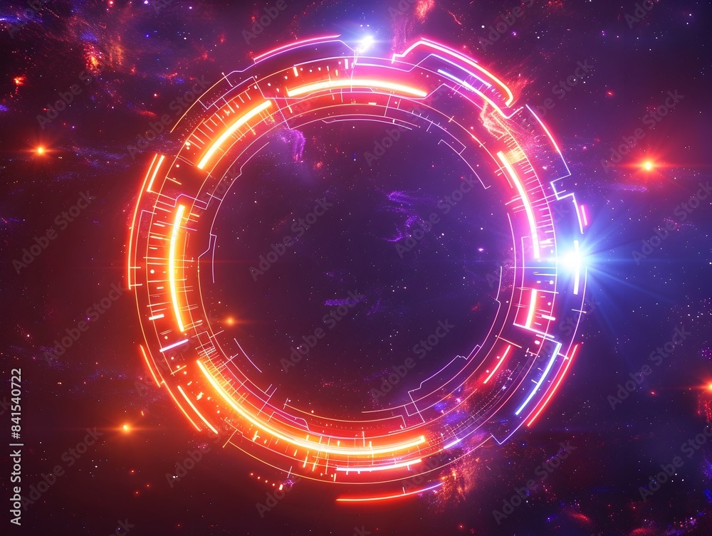 Fototapeta premium Futuristic Neon Frame with Circuits in Cosmic Space Background