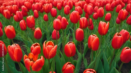 The blooming red tulips