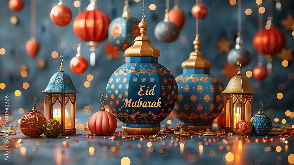A modern Eid Mubarak card with geometric patterns and a heartfelt message of peace and happiness A modern Eid Mubarak card with geometric patterns and a heartfelt message of peace and happiness