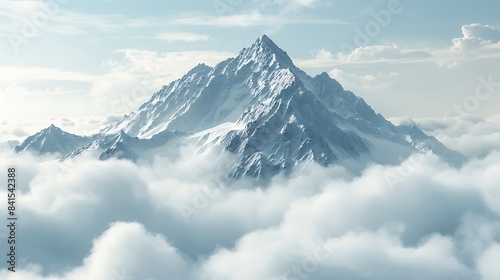 An isolated mountain peak emerging through a sea of clouds. © rizwana