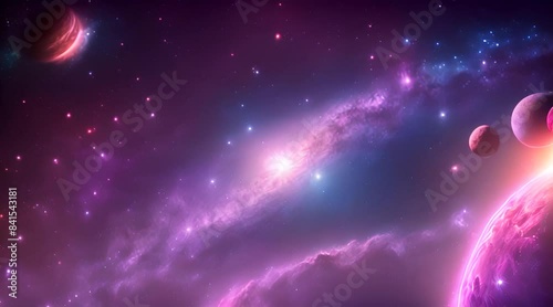 Amazingly colorful galaxy in outer space, with swirling, sparkling stars, vibrant nebulae in pinks, blues, and purples, and a glowing, radiant core photo