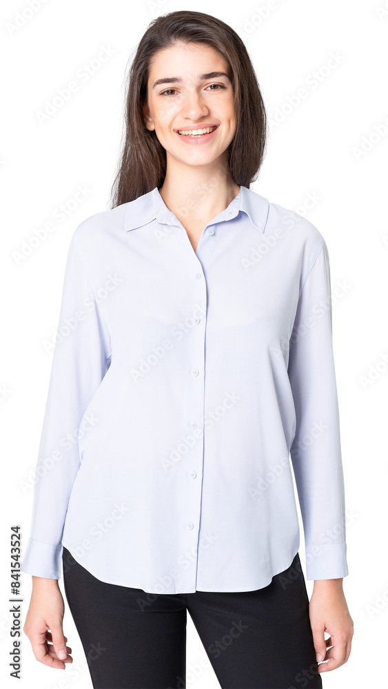 Png women’s long sleeve shirt mockup with black pant