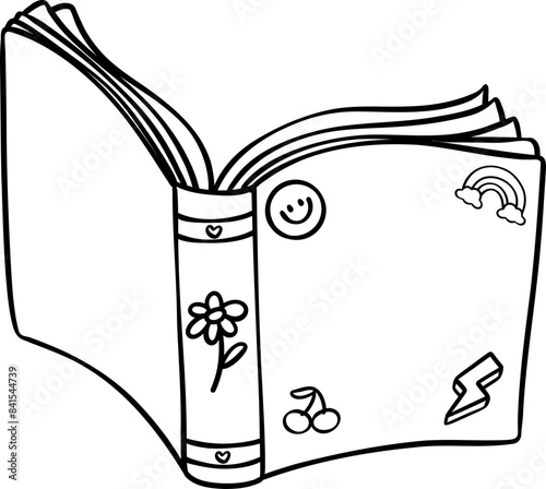 Retro groovy book open doodle outline