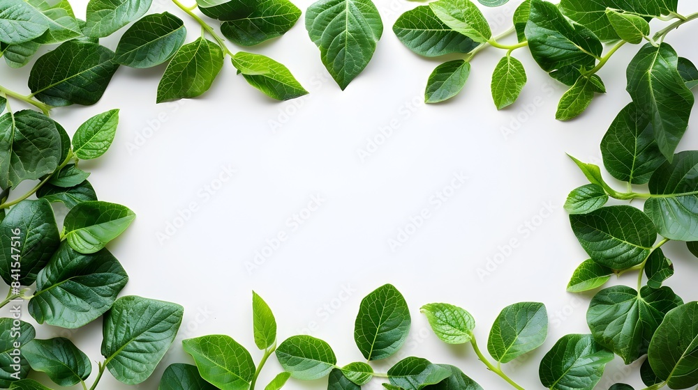Beautiful Green Leaf Border Frame on Clean White Background with Fine Natural Details Beautiful Green Leaf Border Frame on Clean White Background with Fine Natural Details