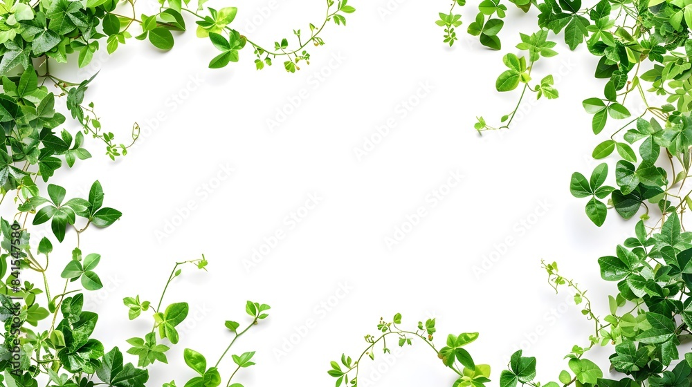 Beautiful Small Green Leaves Border Frame on White Background Beautiful Small Green Leaves Border Frame on White Background