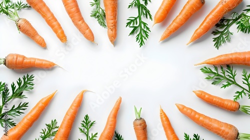 Beautiful Small Orange Carrots Arranged in a Frame on White Background photo