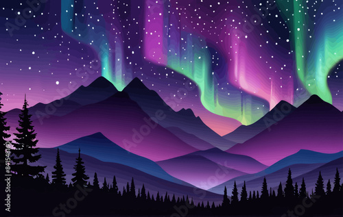 a night scene with the aurora and the northern lights