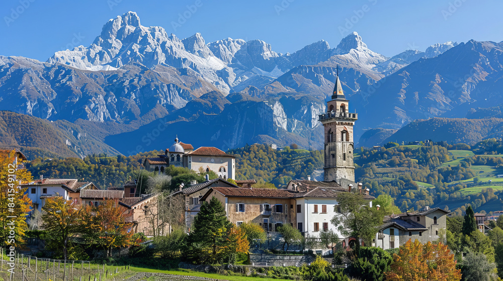 Fototapeta premium Beautiful village in the Dolomites with stunning mountain views