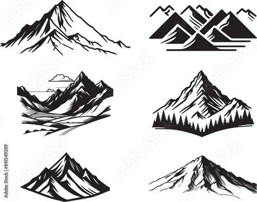 Set of mountain black silhouettes vector illustration